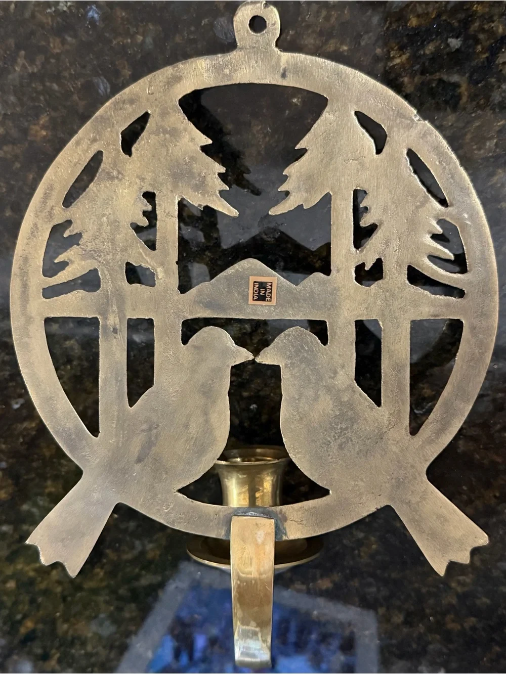 Vintage Solid Brass Birds & Pines Wall Candle Sconce – Made in India